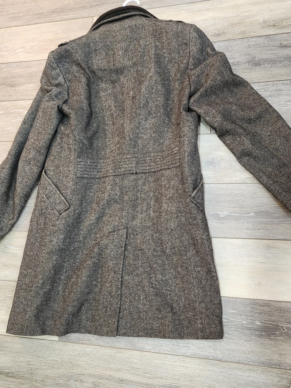 Zara Man  Men's Brown Herringbone Wool-Blend Overcoat Size Small
